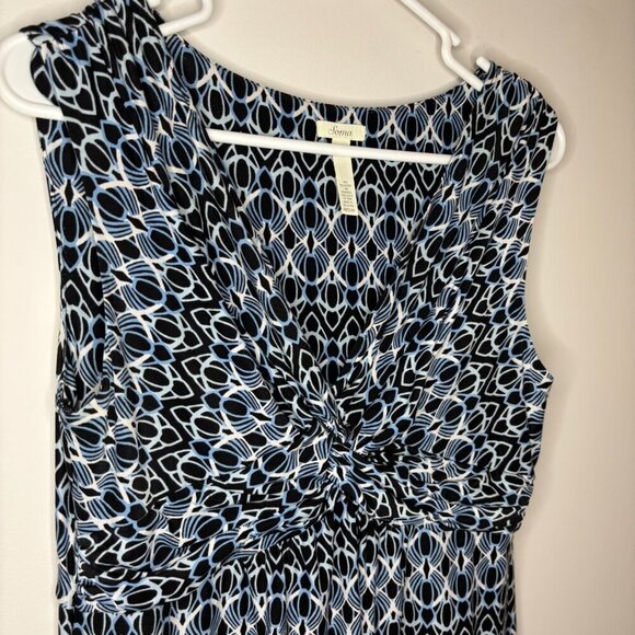 SOMA V-Neck Sleeveless Faux Tie Dress Womans M Black Blue Stretch - Picture 3 of 5